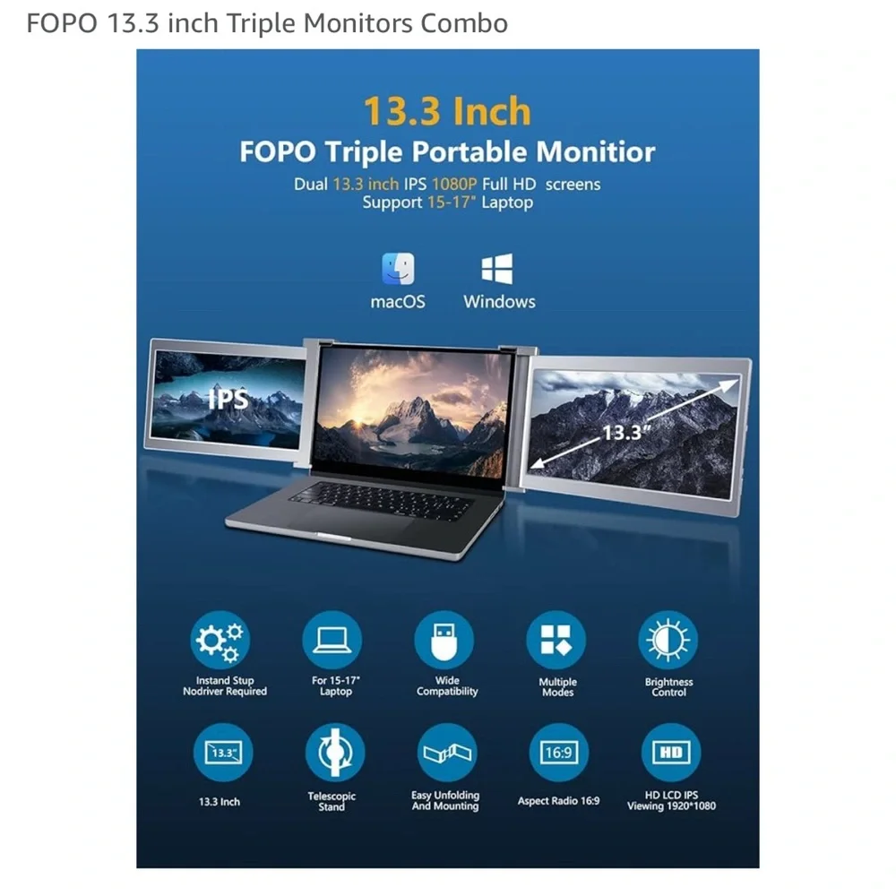 13.3 inch Triple Monitor Combo - Silver